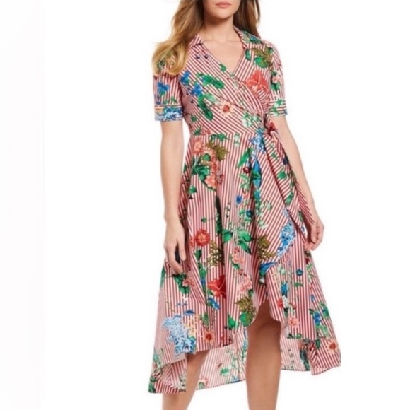 Calvin Klein‎ Floral Striped Wrap Dress Women’s Size 6 - Picture 1 of 12